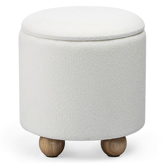 Čalouněný puf Pebble, s úložným prostorem, kulatý, bílý