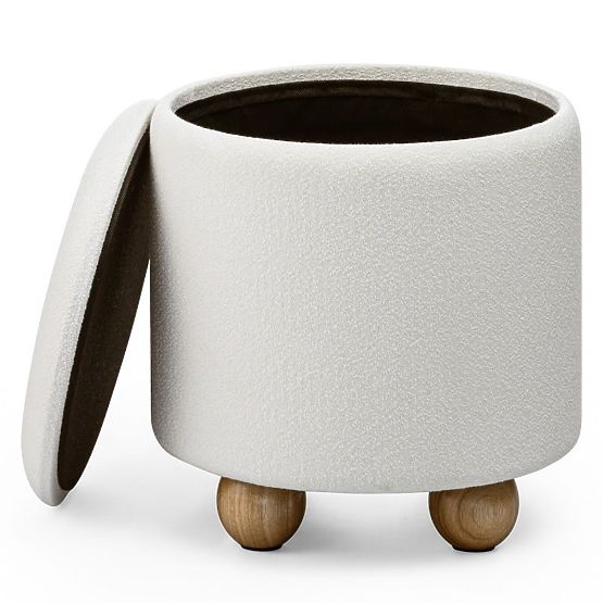 Čalouněný puf Pebble, s úložným prostorem, kulatý, bílý