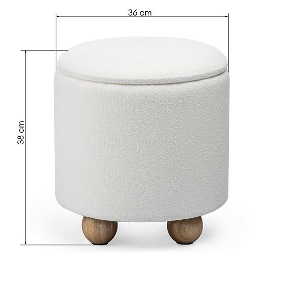 Čalouněný puf Pebble, s úložným prostorem, kulatý, bílý