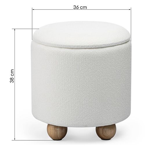Čalouněný puf Pebble, s úložným prostorem, kulatý, bílý