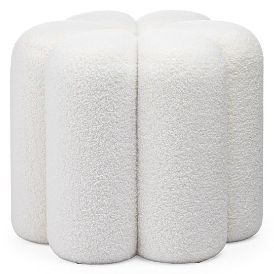 Čalouněný puf Quad, bílý, boucle