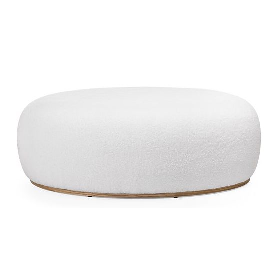Čalouněný puf Stone, bílý, oblý tvar