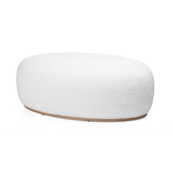 Čalouněný puf Stone, bílý, oblý tvar