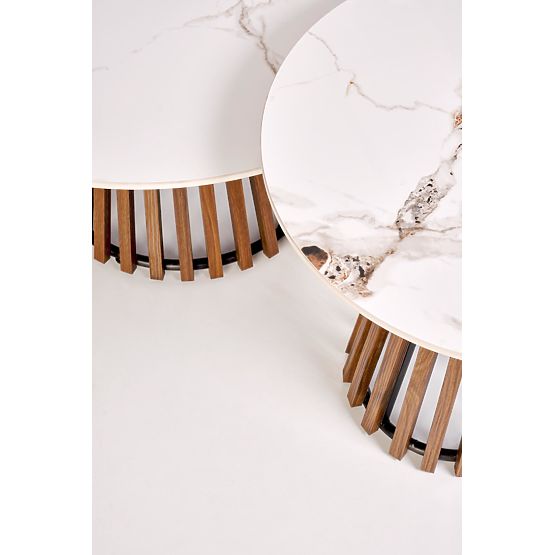 CARINA konferenční stolek béžový mramor / ořech (2p=1ks)