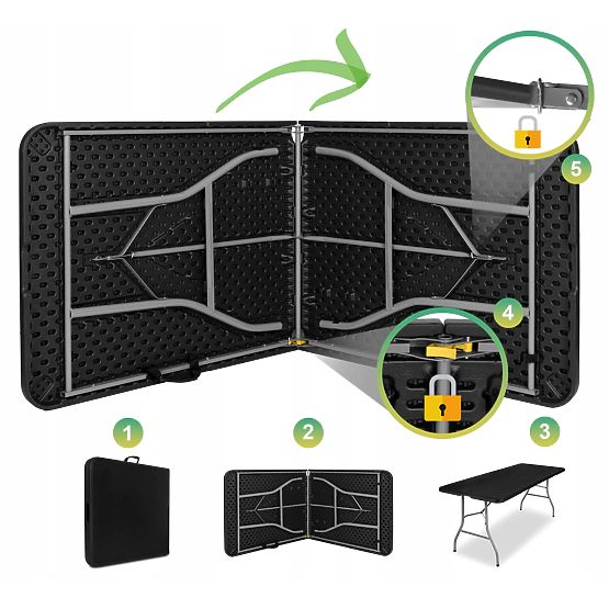 Cateringová sada FETA BLACK 180 cm + 6 židlí BLACK