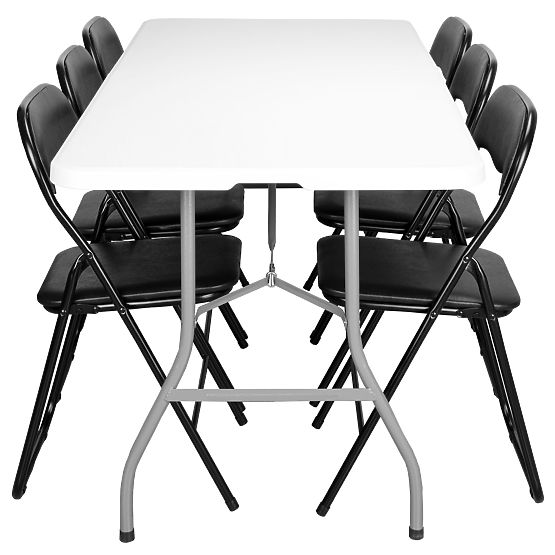 Cateringová sada FETA WHITE 180 cm + 6 židlí BASICO