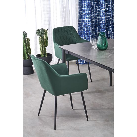 CHARLES rozkládací stůl, deska - šedý mramor, nohy - černé