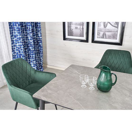 CHARLES rozkládací stůl, deska - šedý mramor, nohy - černé