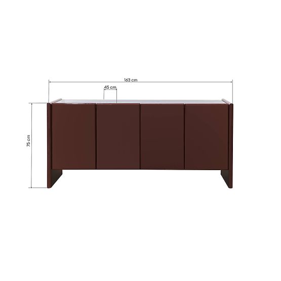 Čtyřdveřová komoda Loren, bordová/hnědá, mramor, lesklá