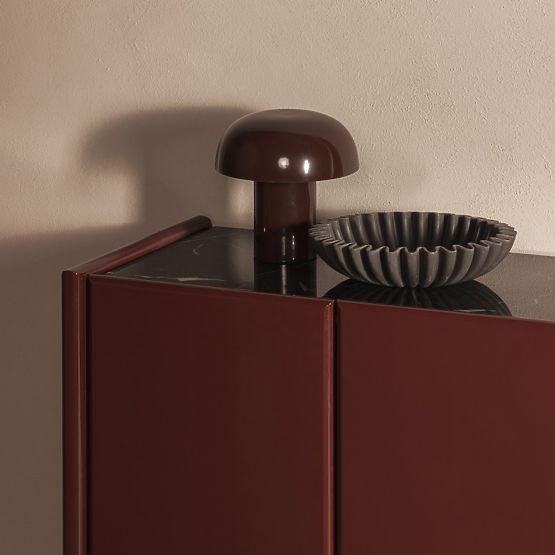 Čtyřdveřová komoda Loren, bordová/hnědá, mramor, lesklá