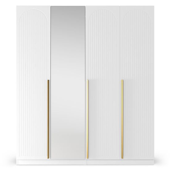 Čtyřdveřová skříň Neroli, drážky v oblouku/zrcadlo, bílá