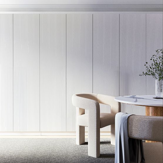 Čtyřdveřová skříň Neroli, jednoduché drážky, bílá