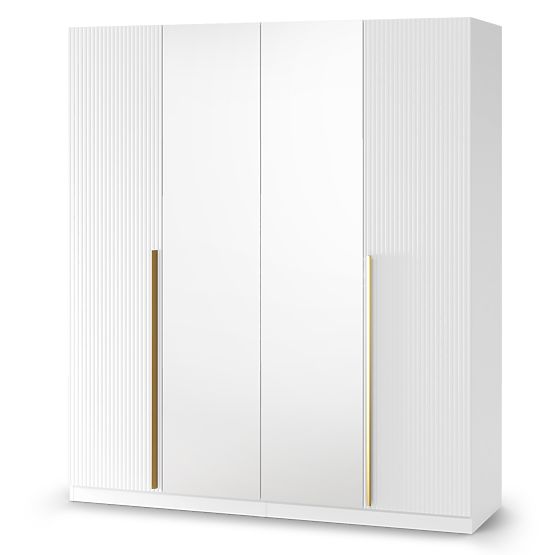 Čtyřdveřová skříň Neroli, jednoduché drážky/zrcadlo, bílá