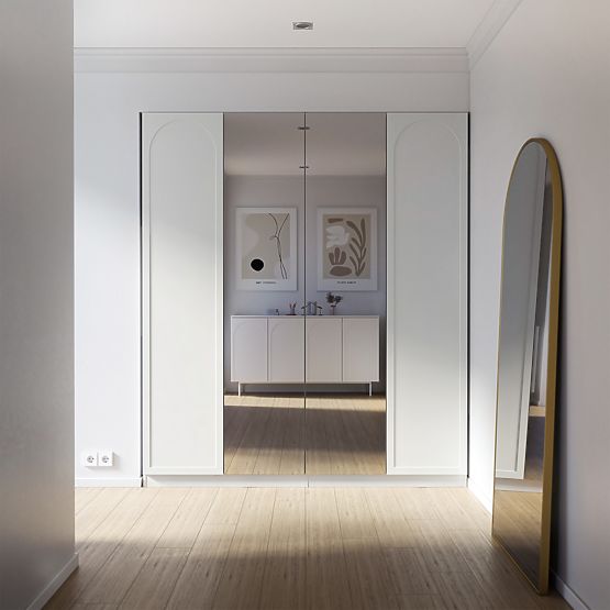 Čtyřdveřová skříň Neroli, oblouk/zrcadlo, bílá