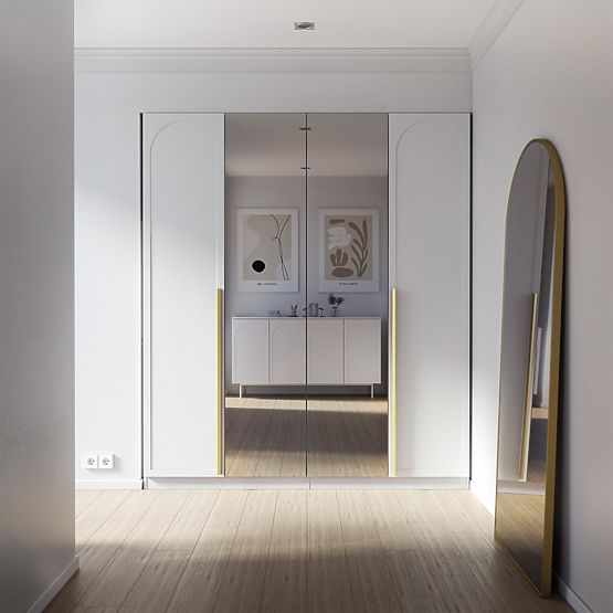 Čtyřdveřová skříň Neroli, oblouk/zrcadlo, bílá