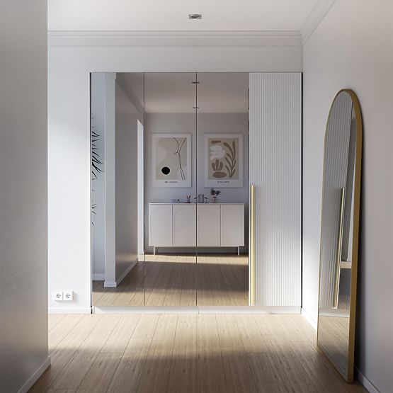 Čtyřdveřová skříň Neroli, zrcadlo/jednoduché drážky, bílá