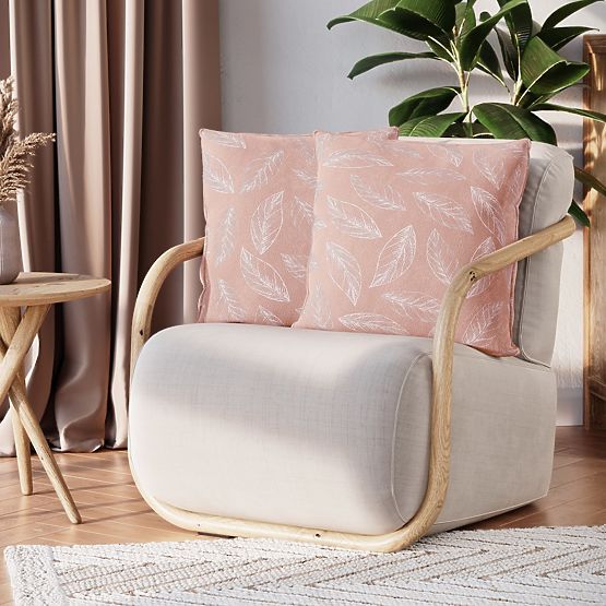 Dekorativní povlak na polštář CALM pudrově růžová s rostlinným motivem klasický styl samet 45x45 ame