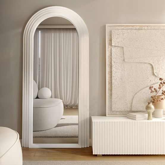 Dekorativní závěsné zrcadlo Giovanni 170x80 cm, bílé, zaoblené