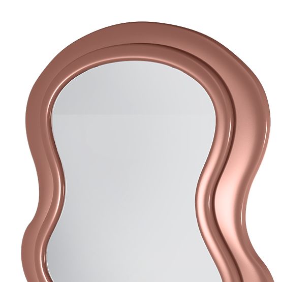 Dekorativní závěsné zrcadlo v dřevěném rámu Vale 177x75 cm, vlnité, organický tvar, mocha mo