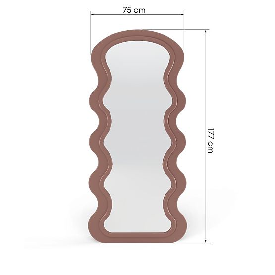 Dekorativní závěsné zrcadlo v dřevěném rámu Vale 177x75 cm, vlnité, organický tvar, mocha mo