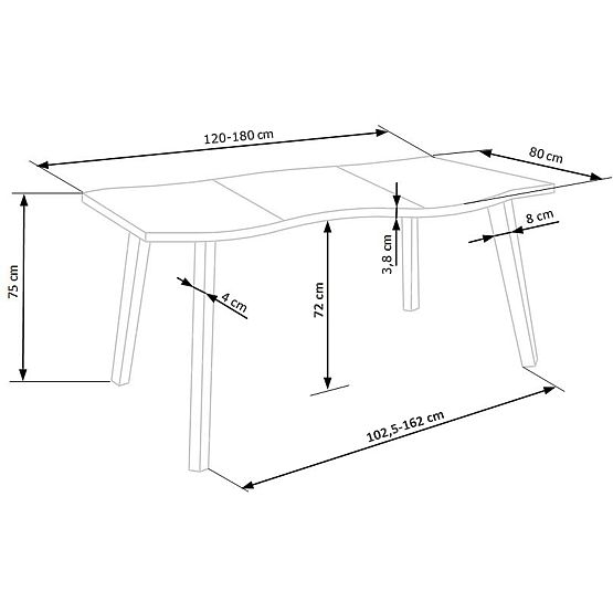 DICKSON rozkládací stůl 120-180/80 cm, deska - přírodní, nohy - černé 