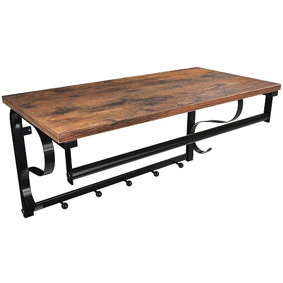 Dřevěná police s věšáky na oblečení LOFT