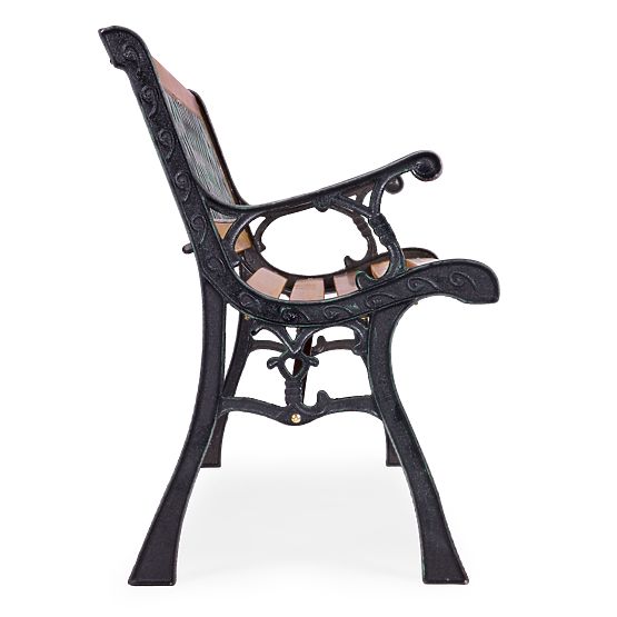 Dřevěná zahradní lavička 126x51 cm s mřížkovým opěradlem a litinovými nohami parková MultiGarden