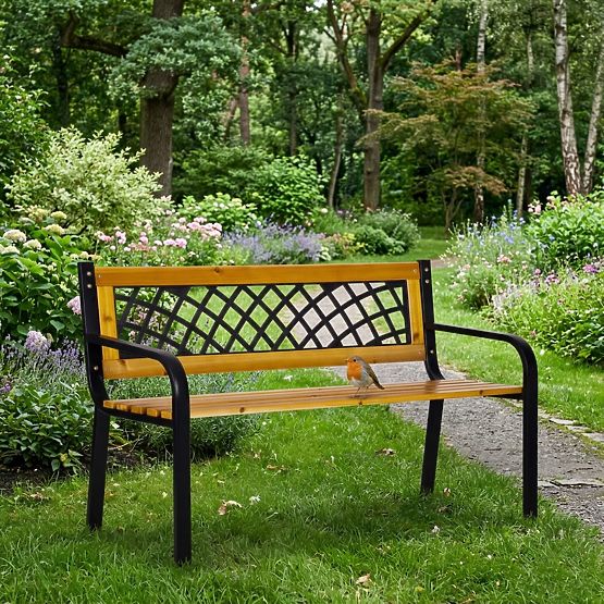 Dřevěná zahradní lavička s mřížkovým opěradlem 118x52 cm parková MultiGarden
