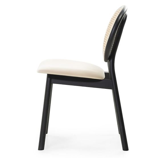 Dřevěná židle Monet s vídeňským výpletem, ratan, samet, černá/béžová