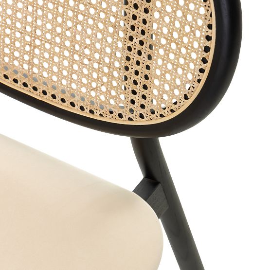 Dřevěná židle Monet s vídeňským výpletem, ratan, samet, černá/béžová