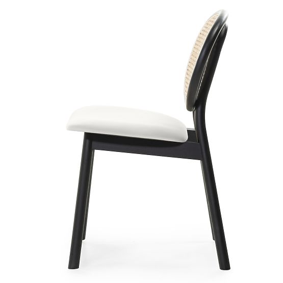 Dřevěná židle Monet s vídeňským výpletem, ratan, samet, černá/ecru