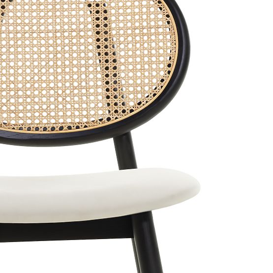 Dřevěná židle Monet s vídeňským výpletem, ratan, samet, černá/ecru