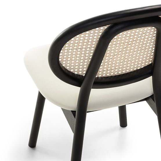 Dřevěná židle Monet s vídeňským výpletem, ratan, samet, černá/ecru