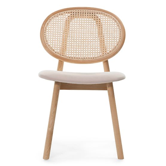 Dřevěná židle Monet s vídeňským výpletem, ratan, velur, přírodní/světle hnědá