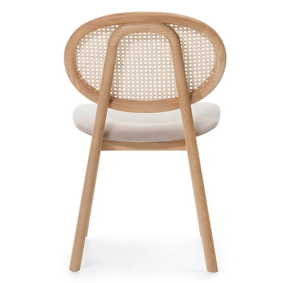 Dřevěná židle Monet s vídeňským výpletem, ratan, velur, přírodní/světle hnědá