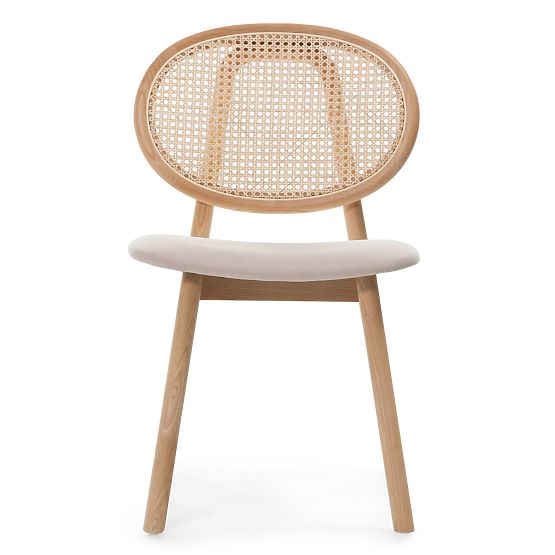 Dřevěná židle Monet s vídeňským výpletem, ratan, velur, přírodní/světle hnědá