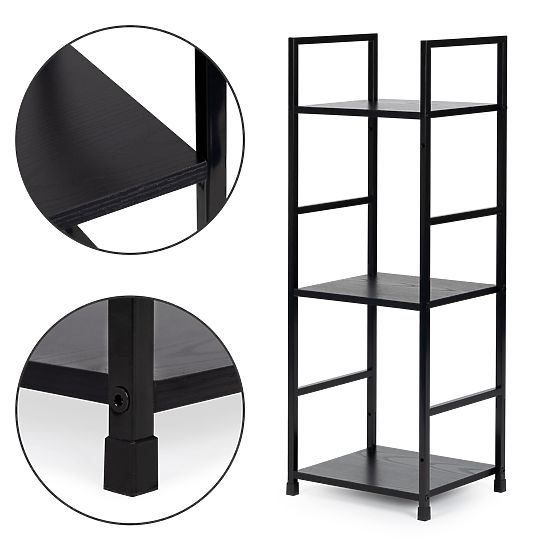 Dřevěný moderní regál kovový rám LOFT 3 police černý