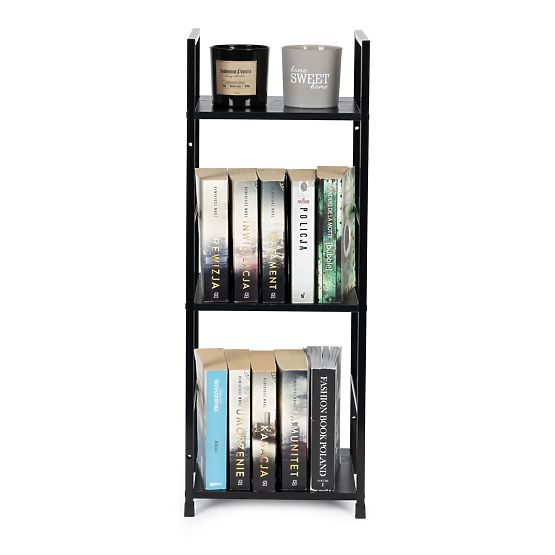 Dřevěný moderní regál kovový rám LOFT 3 police černý