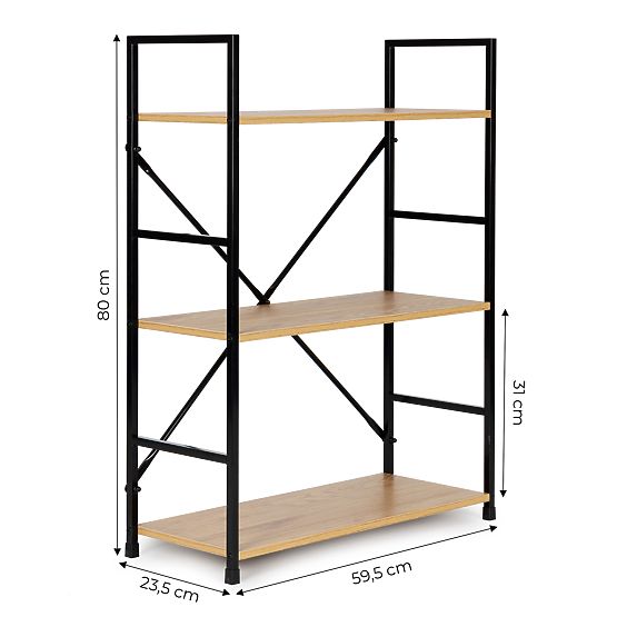 Dřevěný regál kovový rám široký LOFT 3 police