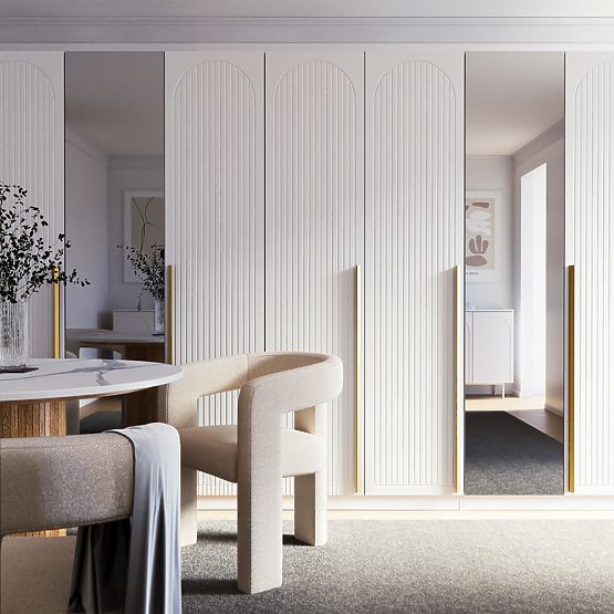 Dveře ke skříni Neroli, 45,6 cm, obloukové drážky, bílá, levá