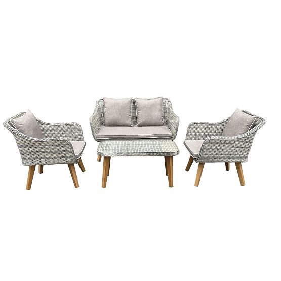 Elegantní zahradní set z technoratanu (2 x pohodlné křeslo, pohovka + stolek) LARGO šedý nejednotný