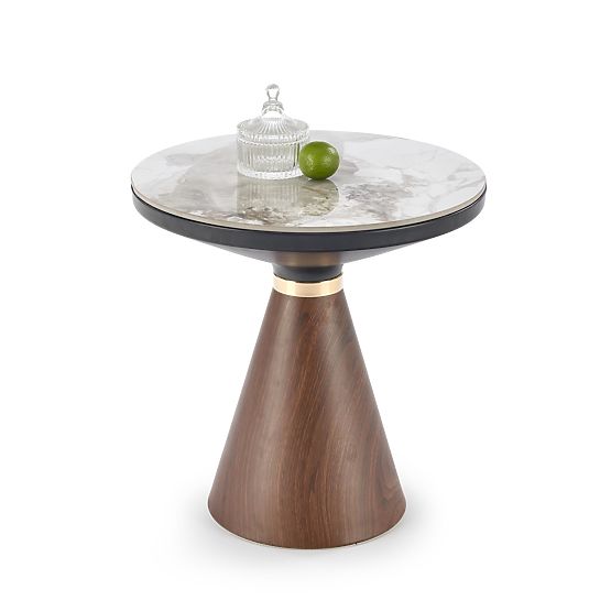 GENESIS_S konferenční stolek bílý mramor / ořechový / zlatý