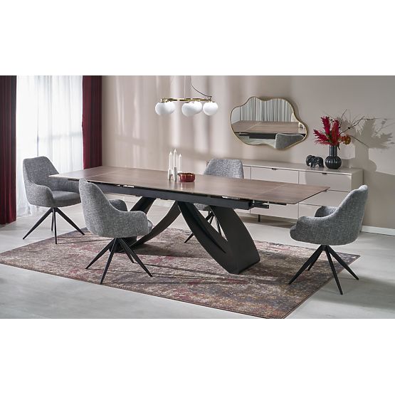 HILARIO rozkládací stůl, deska - ořechová, nohy - černé (3p=1ks)