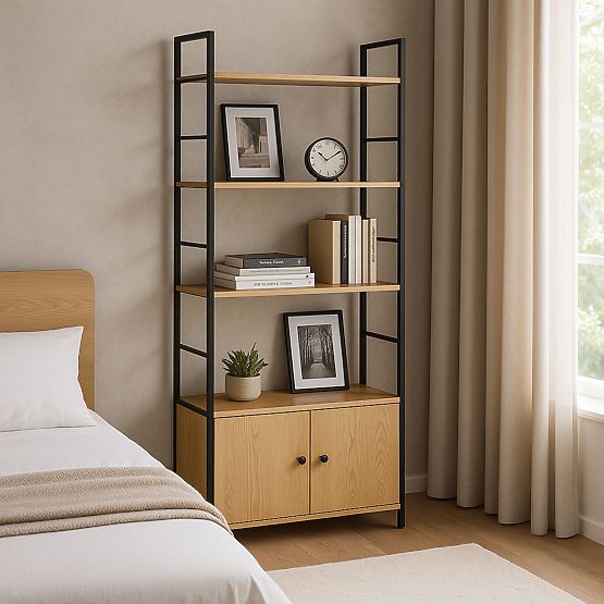 Industriální loftový regál se skříňkou 4 police ModernHome