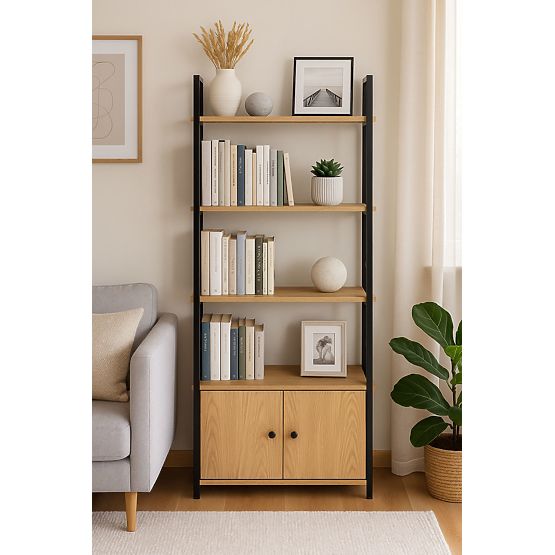 Industriální loftový regál se skříňkou 4 police ModernHome