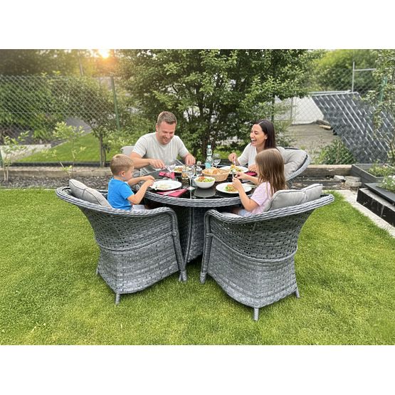 Jídelní souprava z technoratanu (kulatý stůl + 4 křesla) MODERNO šedá