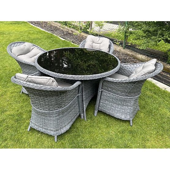 Jídelní souprava z technoratanu (kulatý stůl + 4 křesla) MODERNO šedá