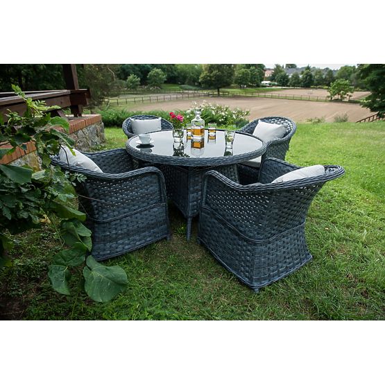 Jídelní souprava z technoratanu (kulatý stůl + 4 křesla) MODERNO šedá