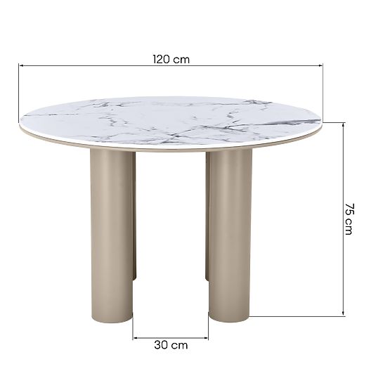 Jídelní stůl Kairo 120 cm, kulatý, tmavě béžový, mramorový
