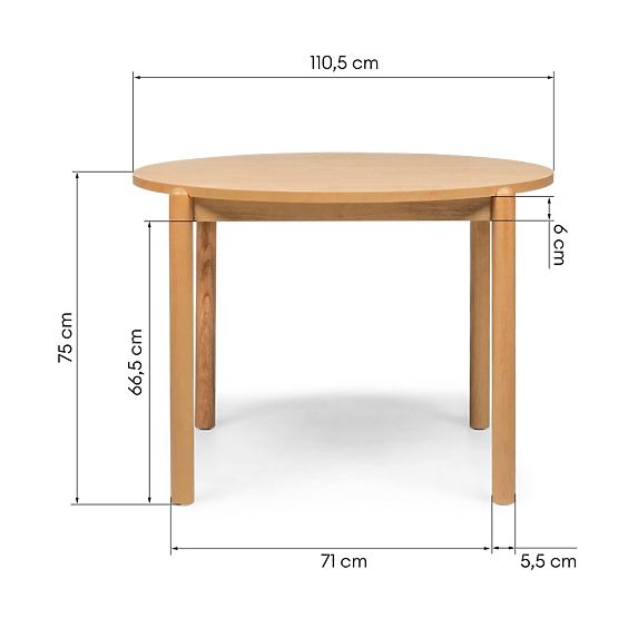 Jídelní stůl Yoko 110,5 cm, kulatý, přírodní
